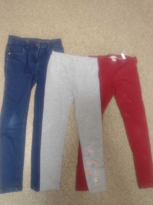 Zestaw H&M TU 3 szt spodnie jeansowe getry legginsy r. 128 paka