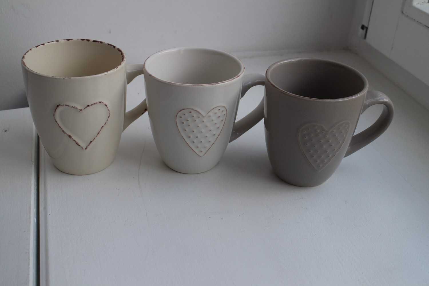 Kubki zestaw 3 szt - kubek serce, ceramiczne - LOVE - nowe