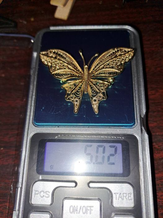 Винтаж брошь бабочка филигрань золото состояние как новая 375 проба