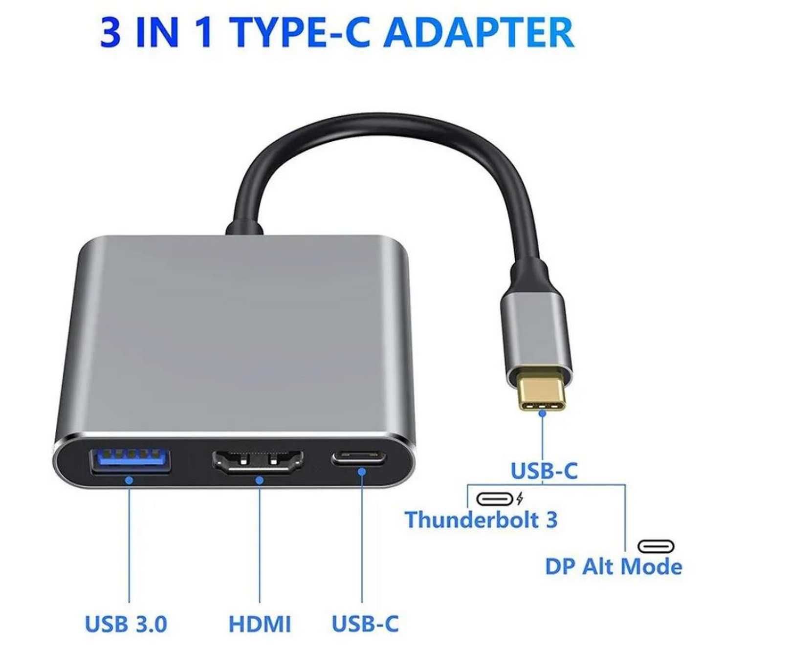 USB Type-C HUB адаптер USB3.0 HDMI Type-C PD переходник