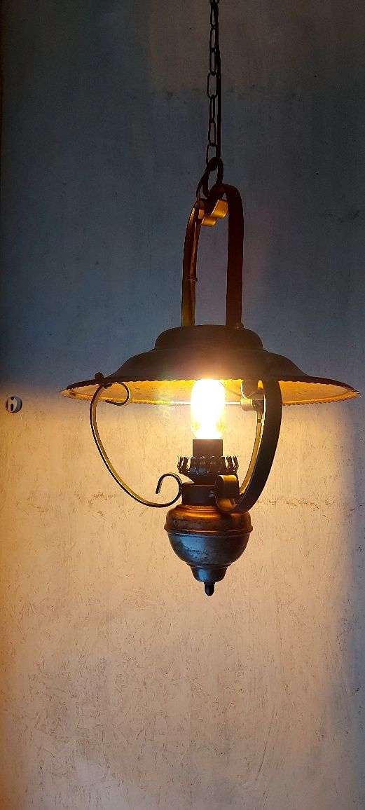 Lampa vintage sufitowa metal mosiądz żyrandol