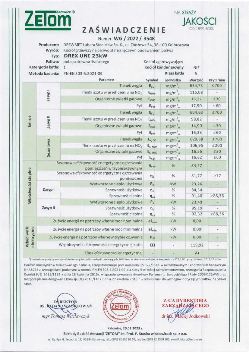 Kocioł DREW-MET UNI DREX 23 kW - wersja na drewno i pellet