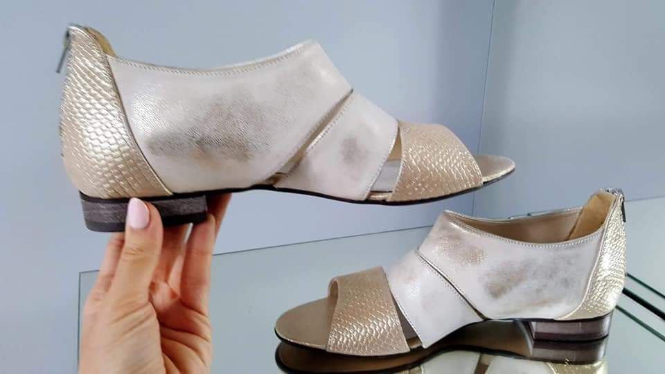 Eleganckie botki letnie złote srebrne skóra naturalna