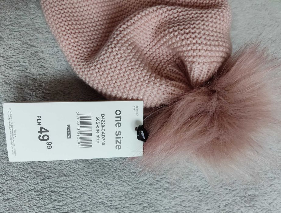 NOWA czapka 4F damska pudrowy róż firmowa zimowa