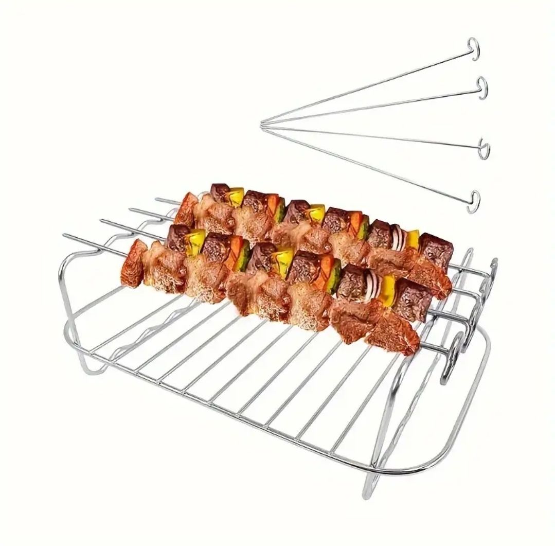 Grelha + 4 espetos em aço inox p/ AirFryer