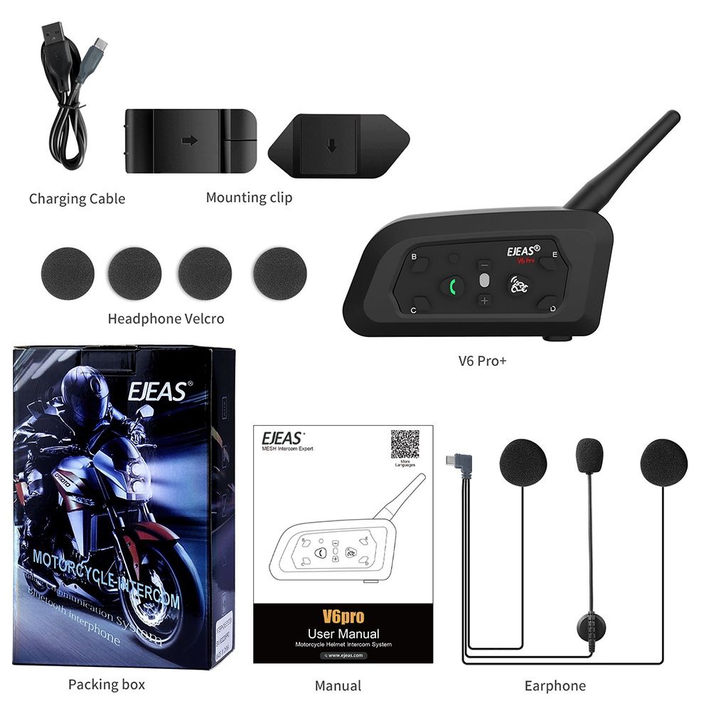 Ejeas v6 pro PLUS intercomunicadores capacete moto 800M Bluetooth NOVO