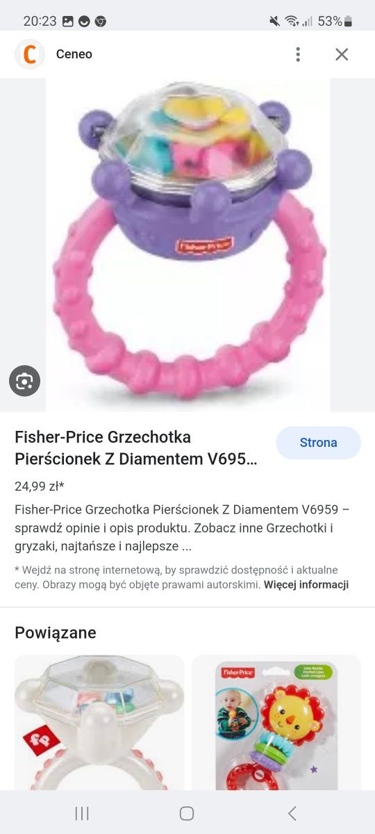 Grzechotka torebka i pierścionek fisher price