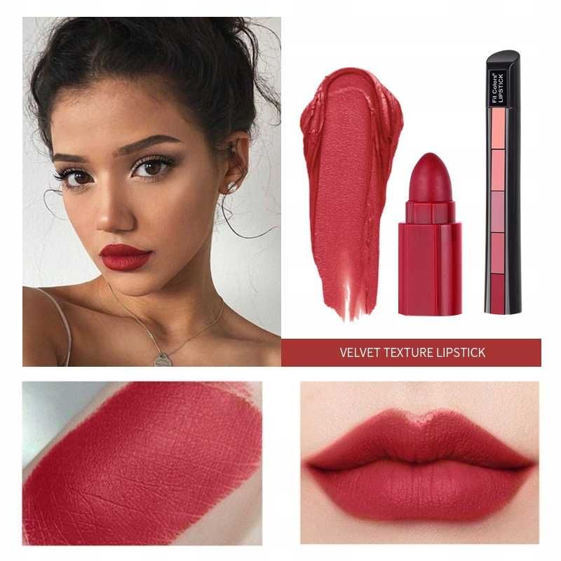 Pomadka Szminka matowa 5w1 Fit Colors Lipstick 5 kolorów zestaw 1