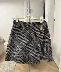 H&M Premium Tweedowa Mini Spódniczka w Kratkę Wełna