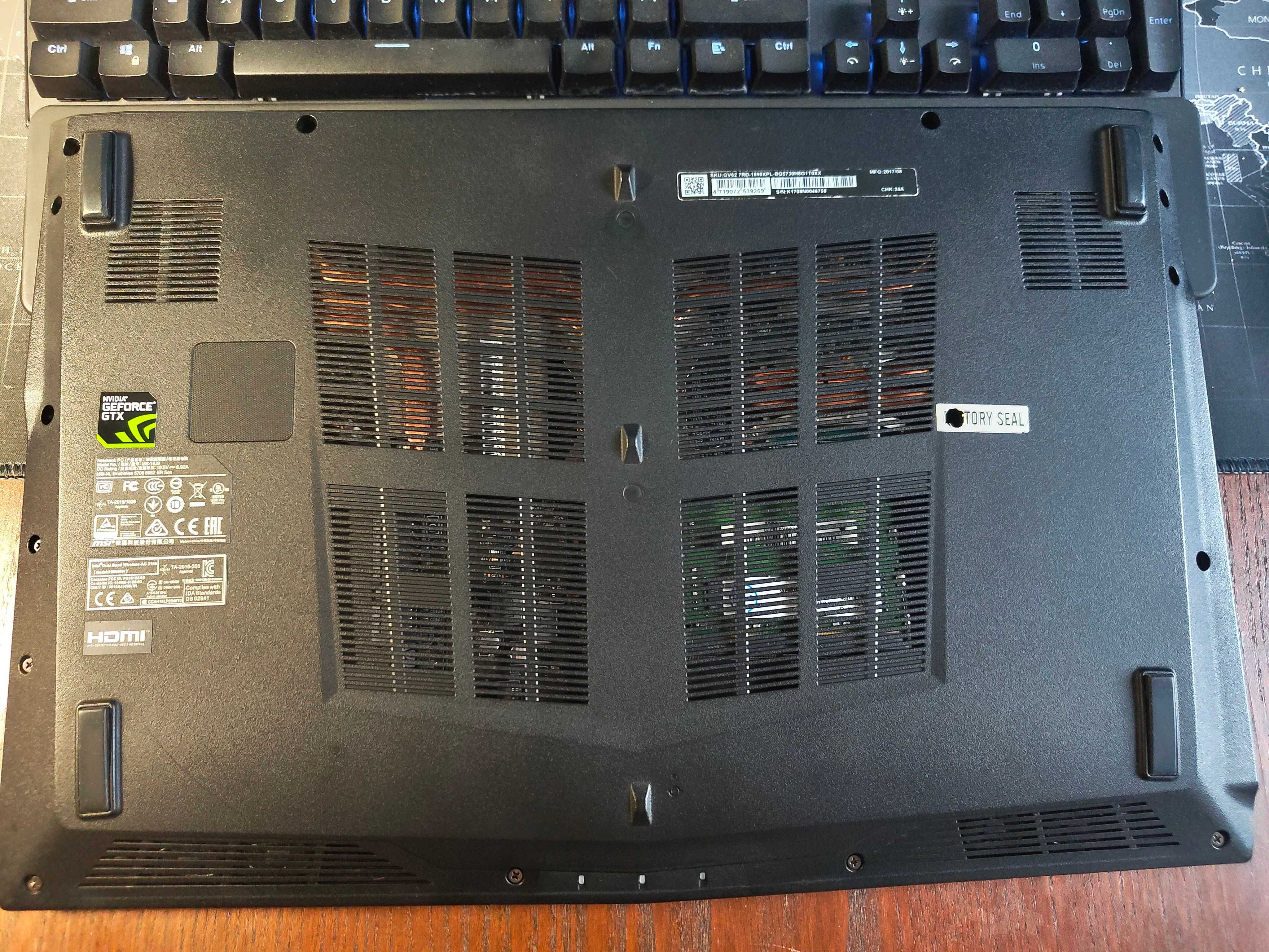 Laptop / notebook gamingowy MSI GV62 7RD i5 / 16GB RAM / GTX 1050