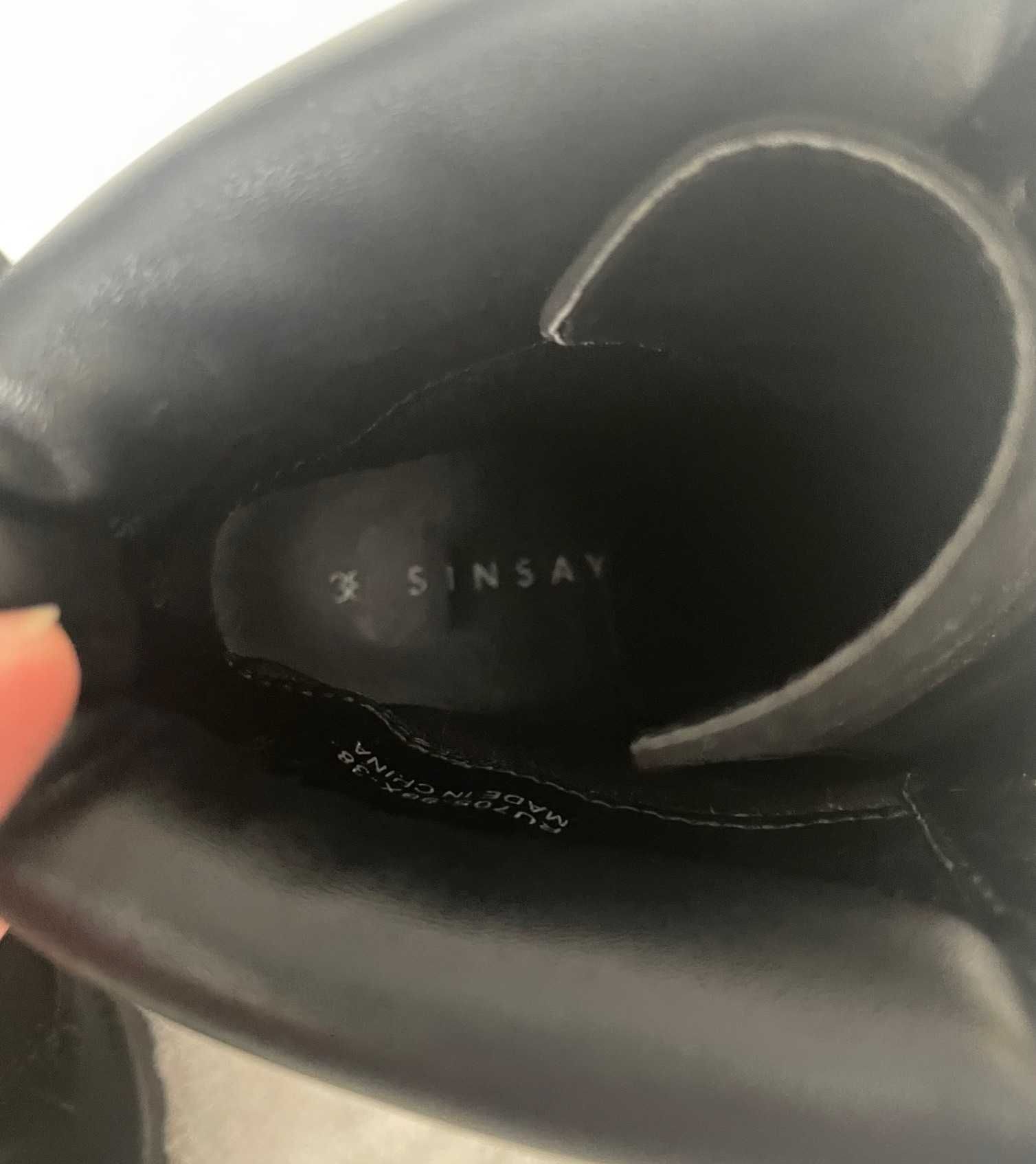 Sinsay buty damskie za kostkę roz 38 czarne nubuk syntetyczny