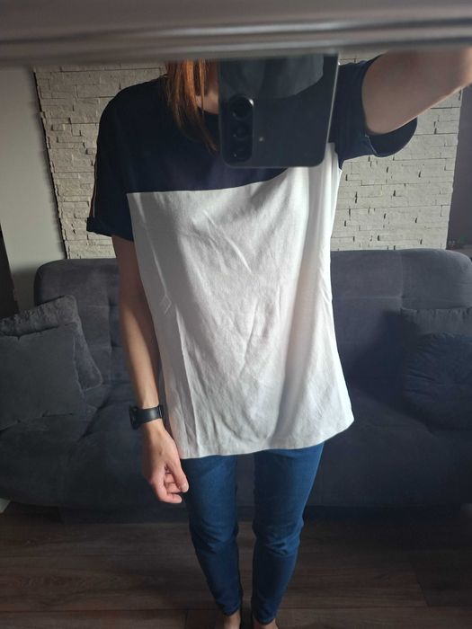 Biało granatowy t-shirt l