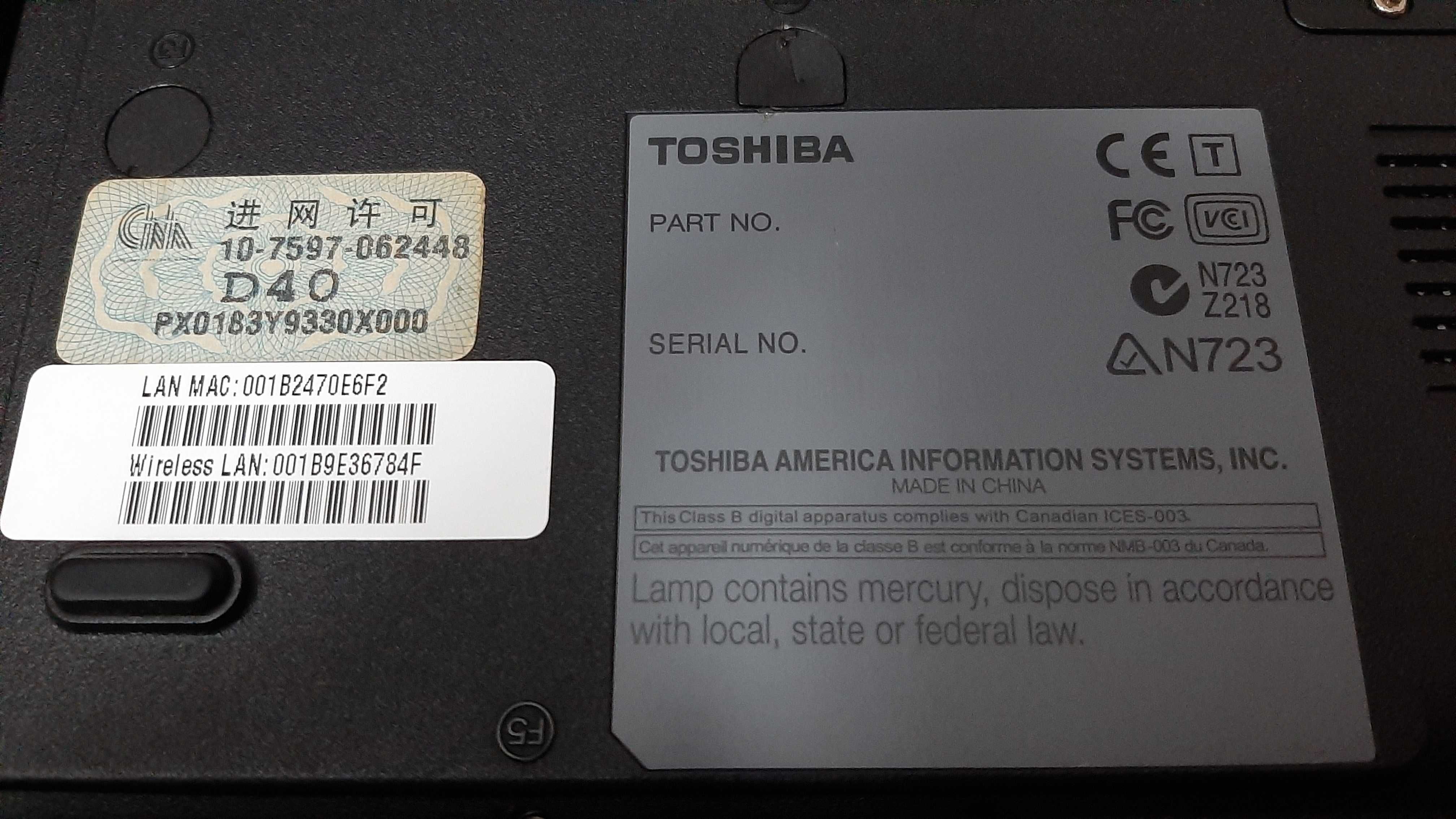 Toshiba Portátil para peças.