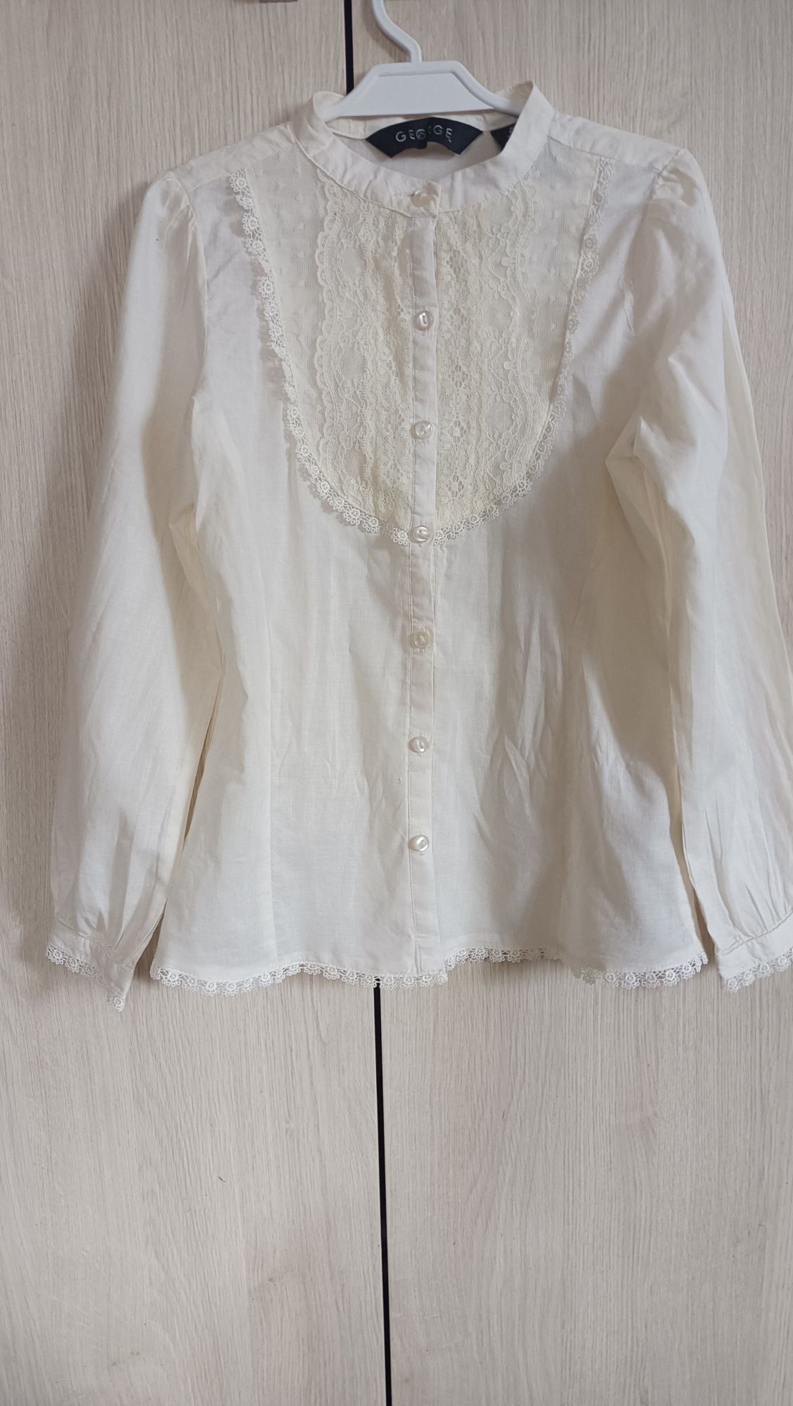 Kremowa bluzka galowa dziewczęca długi rękaw 100%bawełna r.134/140 Now