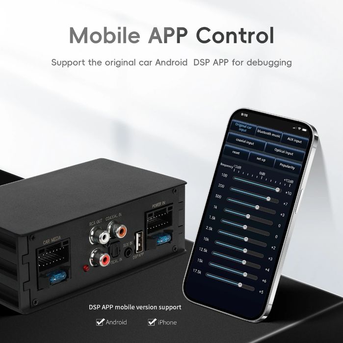 Amplificador de potência para carro DSP 4 canais com controlo por APP