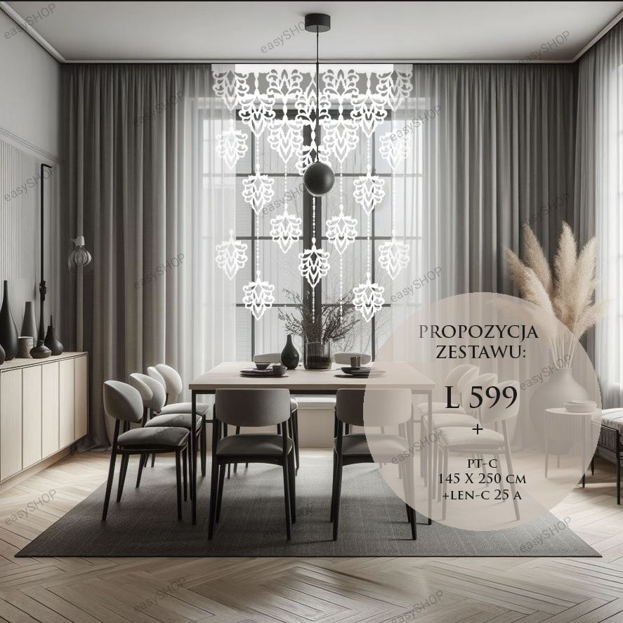 Firana ażur filcowy 150x110 z kryształami