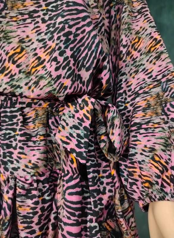 XS S M sukienka boho animal print falbany na 2 sposoby wiskoza jakość