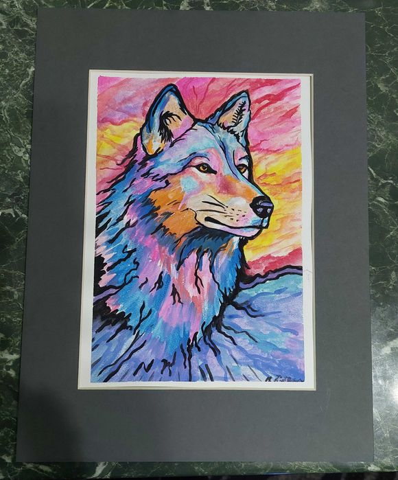 Akwarela obraz wilk wolf color