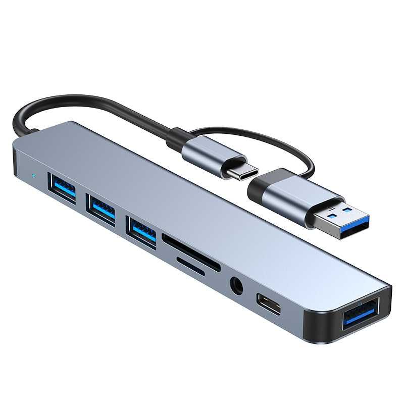 Hub adapter przejściówka USB-C 8w1 4xUSB HDMI SD Typ-C jack