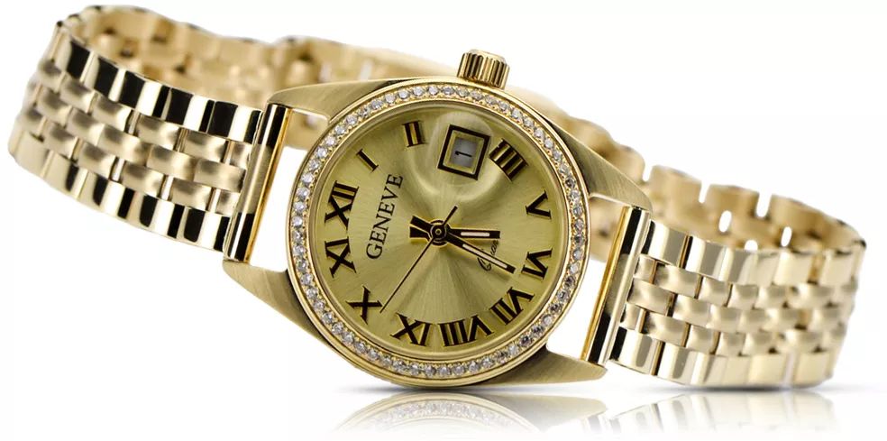 Złoty zegarek z bransoletą damską 14k Geneve lw078ydg&lbw008y