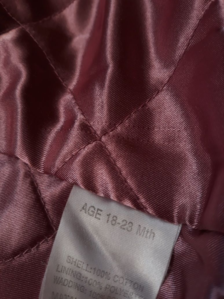 Płaszcz kurtka przejściowa 18-24m, 86-92 różowy jesień/wiosna