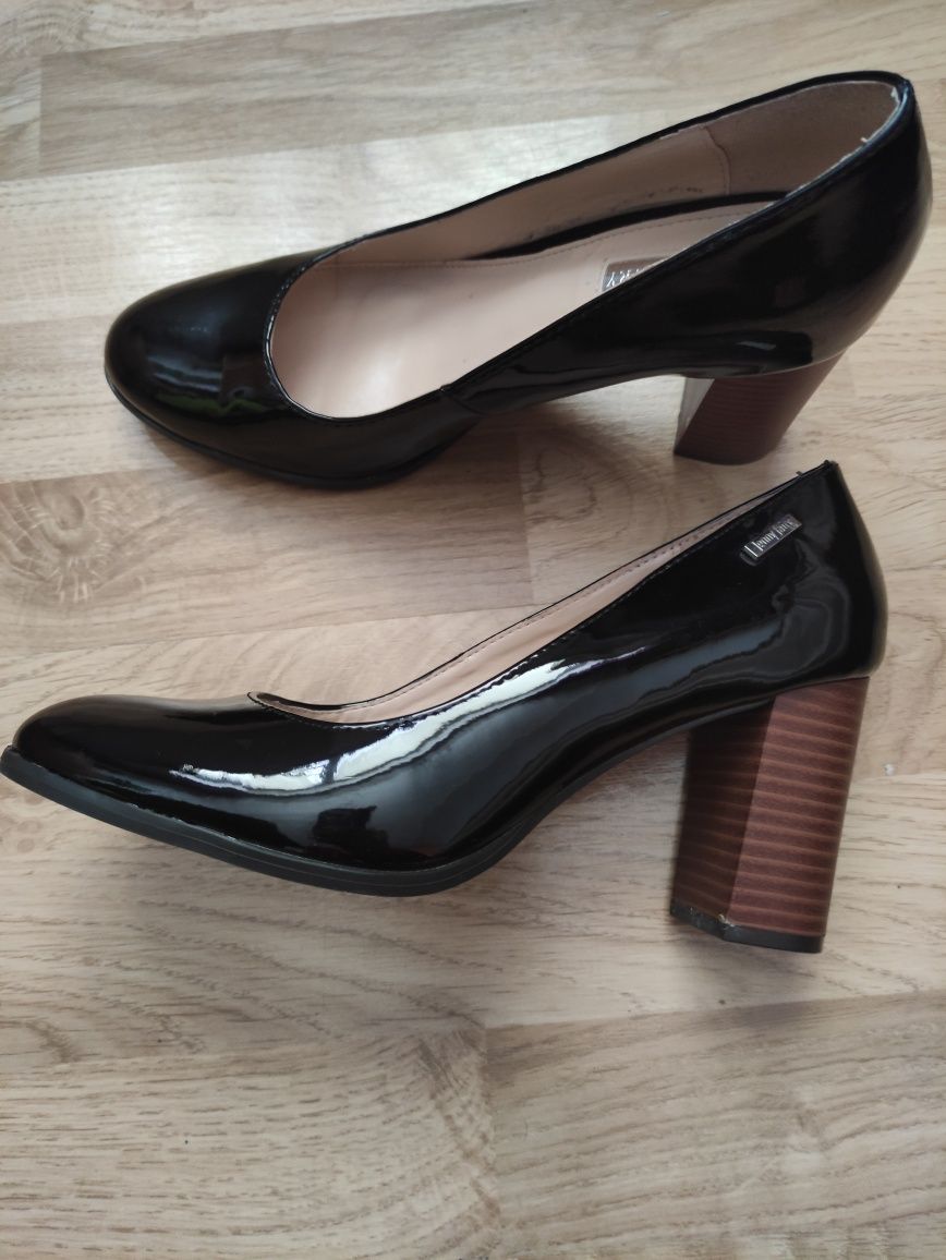 Buty na klocku czółenka damskie czarne