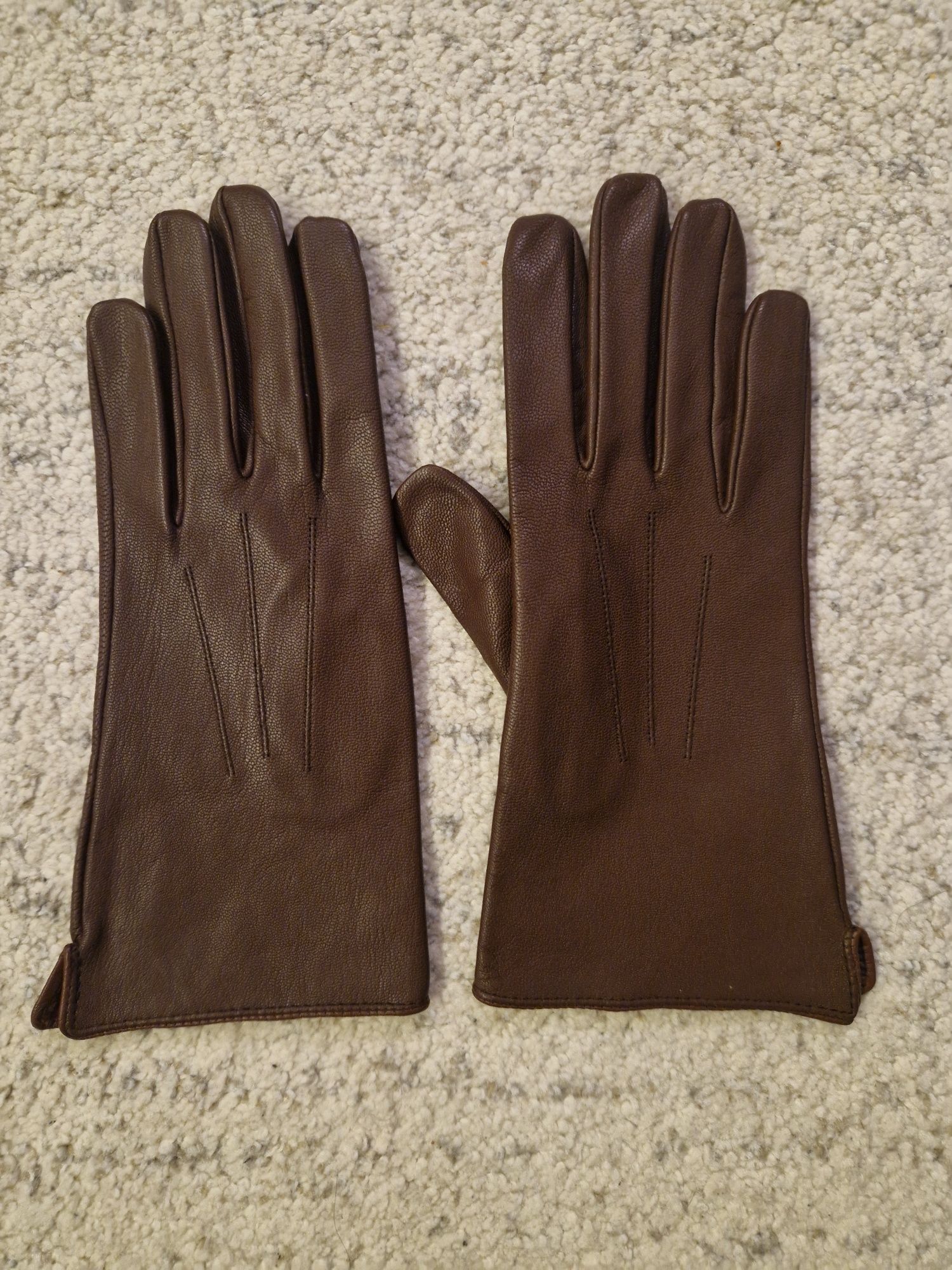 Brązowe rękawiczki naturalne ze skóry naturalnej S!