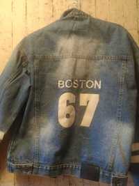 Крутая байкерская джинсовая куртка (48) с кожаными вставками