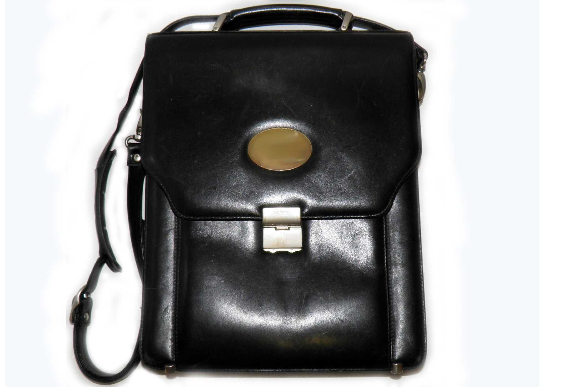 Кожаный портфель Петек Petek Портфель мужской женский унисекс чёрный