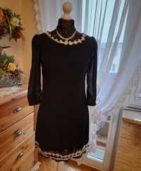 Czarno biala atrakcyjna sukienka mgiełka koronka New Look 38 trapezowa