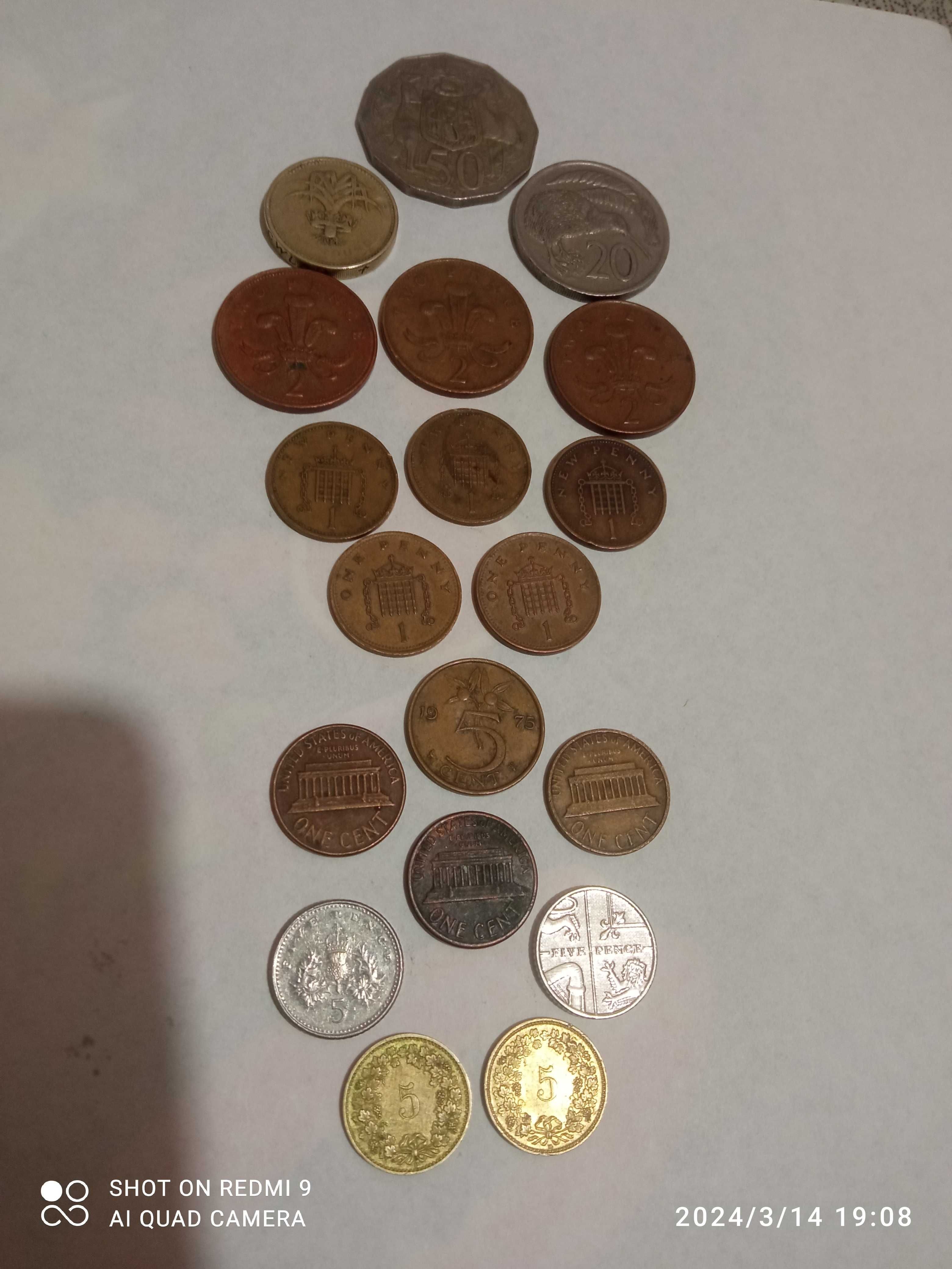 Лот 19 монет закордонні різні парні