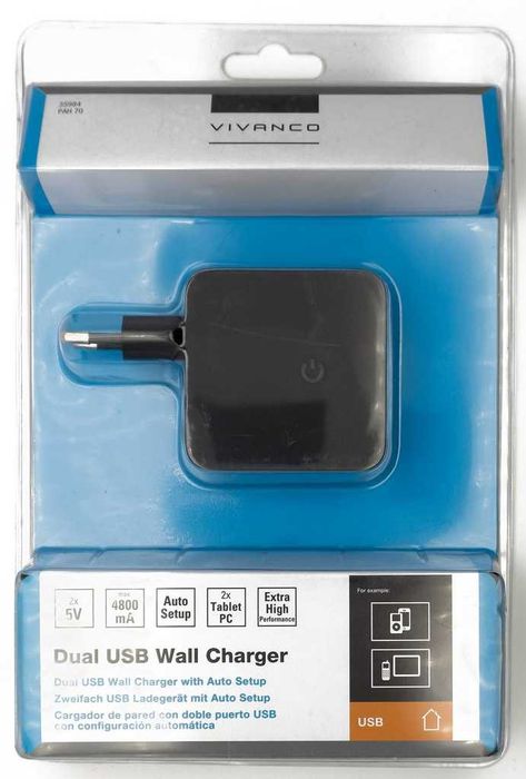 ZASILACZ podwójny USB, 100-240V 2x wtyczki USB NOWE a161