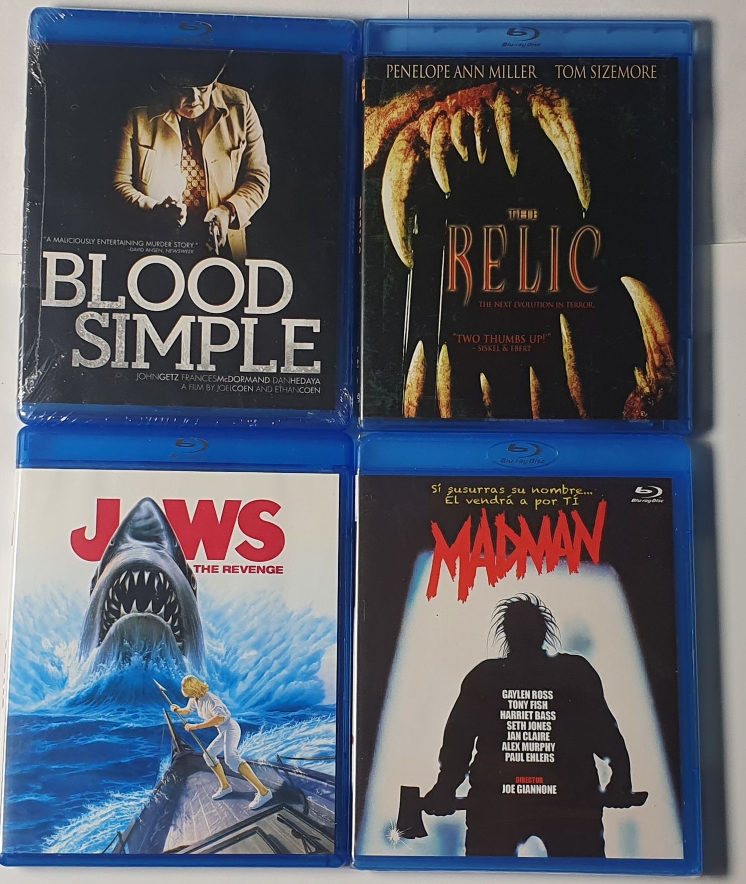 Zestaw 4 filmów Blu-ray MadMan, Relic, Jaws 4, Blood Simple