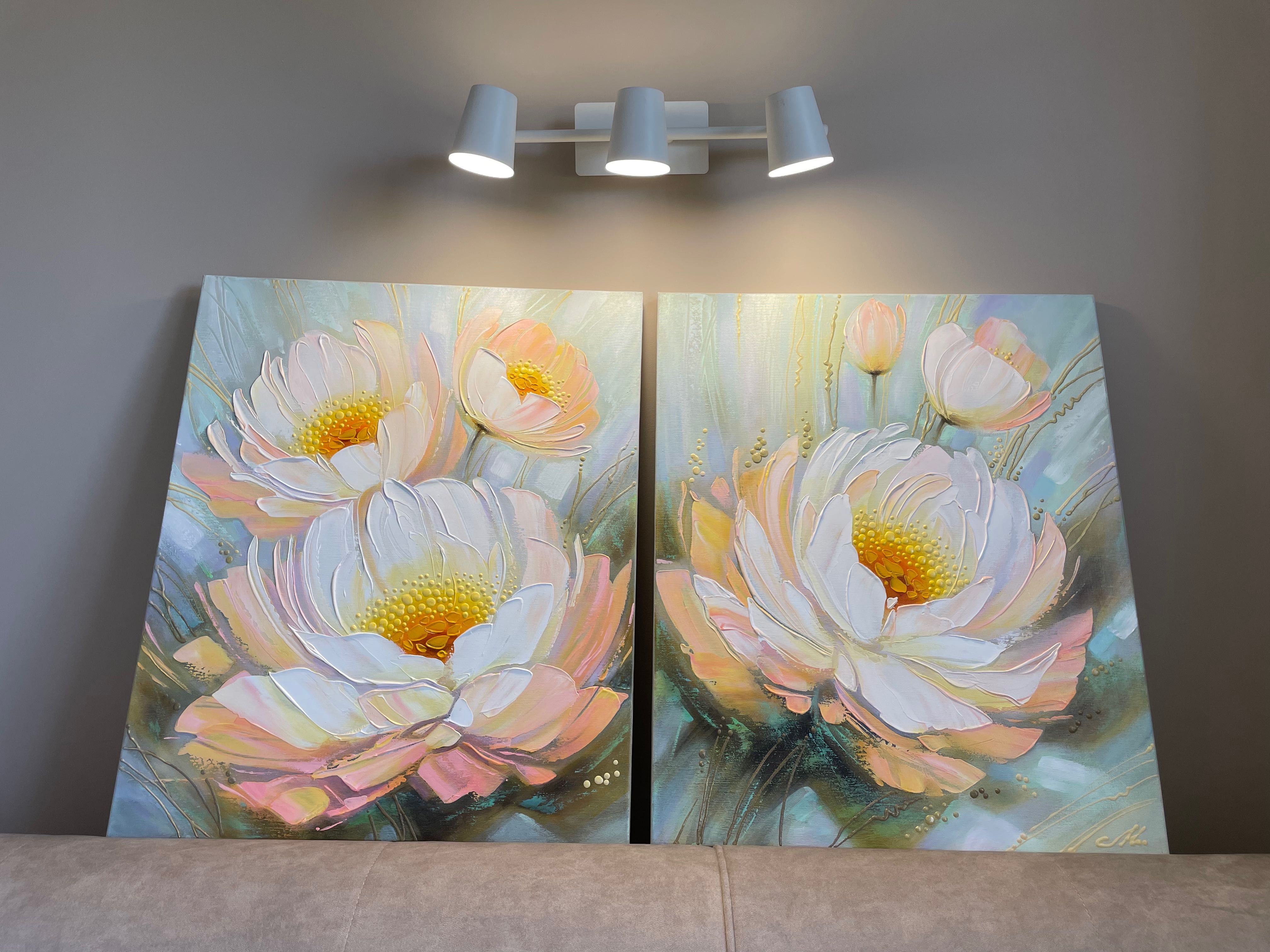 Картина триптих «Дотик ніжності» 60х100 квітковий пейзаж