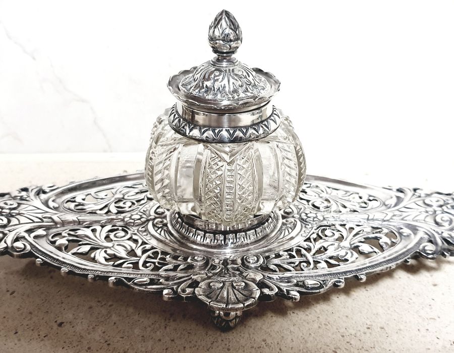 Fantástico antigo tinteiro em cristal Baccarat? E banho em prata