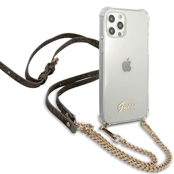 Etui Guess iPhone 12/12 Pro Transparentne Hardcase 4G Złote Łańcuszki