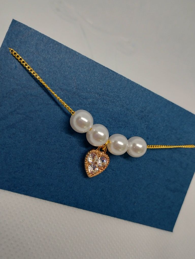 Bransoletka złota z perełkami serce serduszko cyrkonie biżuteria damsk