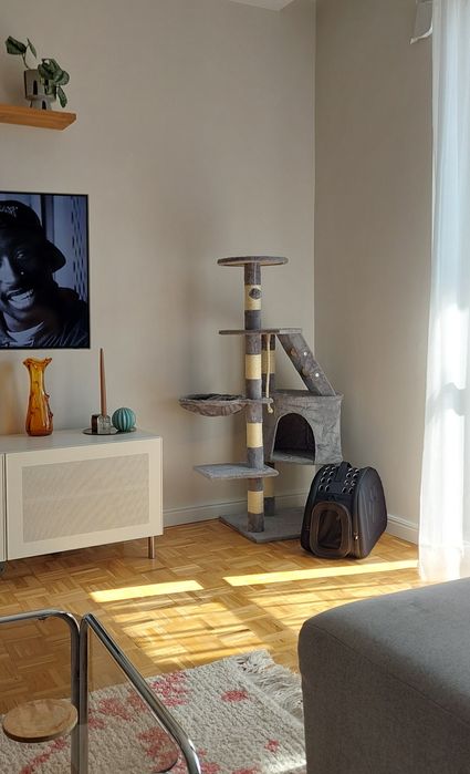 NOWY ZESTAW drapak XL 5 poziomów legowisko szare transporter dla kota