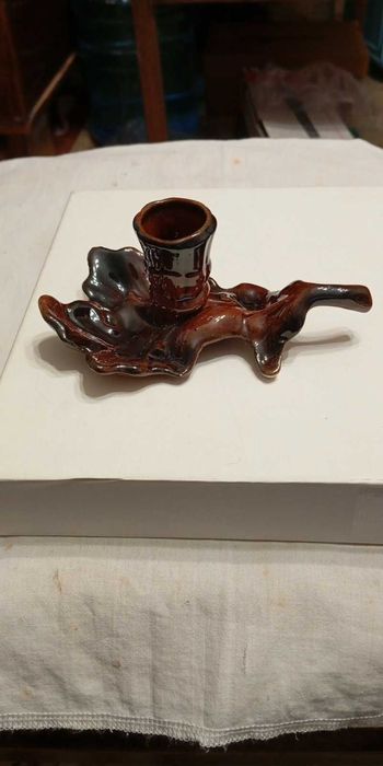 Подсвечник "листочек" обливная керамика фаянс СССР