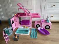 Duzy kamper Barbie auto łódka etc