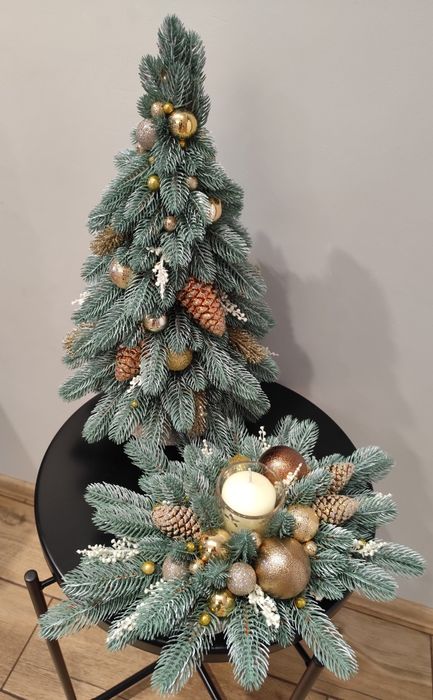 Новорічний декор "Ялинка та підсвічник" в золотому кольорі