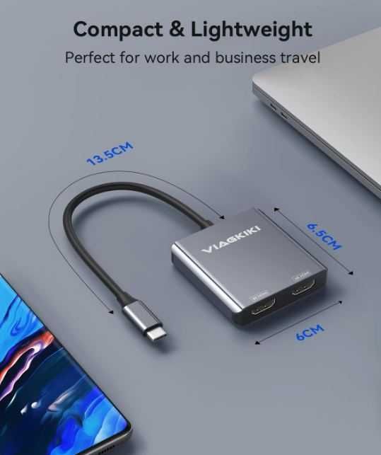 Viagkiki Adapter USB C na podwójny HDMI 8K 4K USB C to Dual HDMI