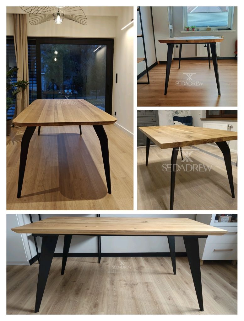 Stół stolik drewniany dębowy jesionowy loft blat lity z dostawkami
