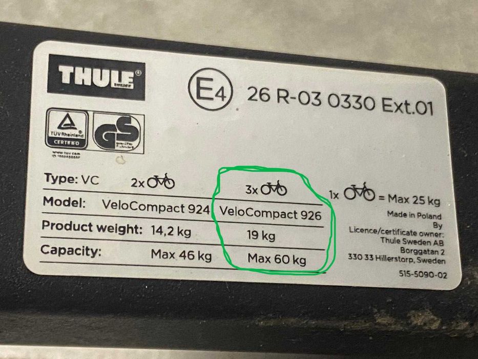 Suporte 4 bicicletas bola de reboque Thule VeloCompact 926 Excelente