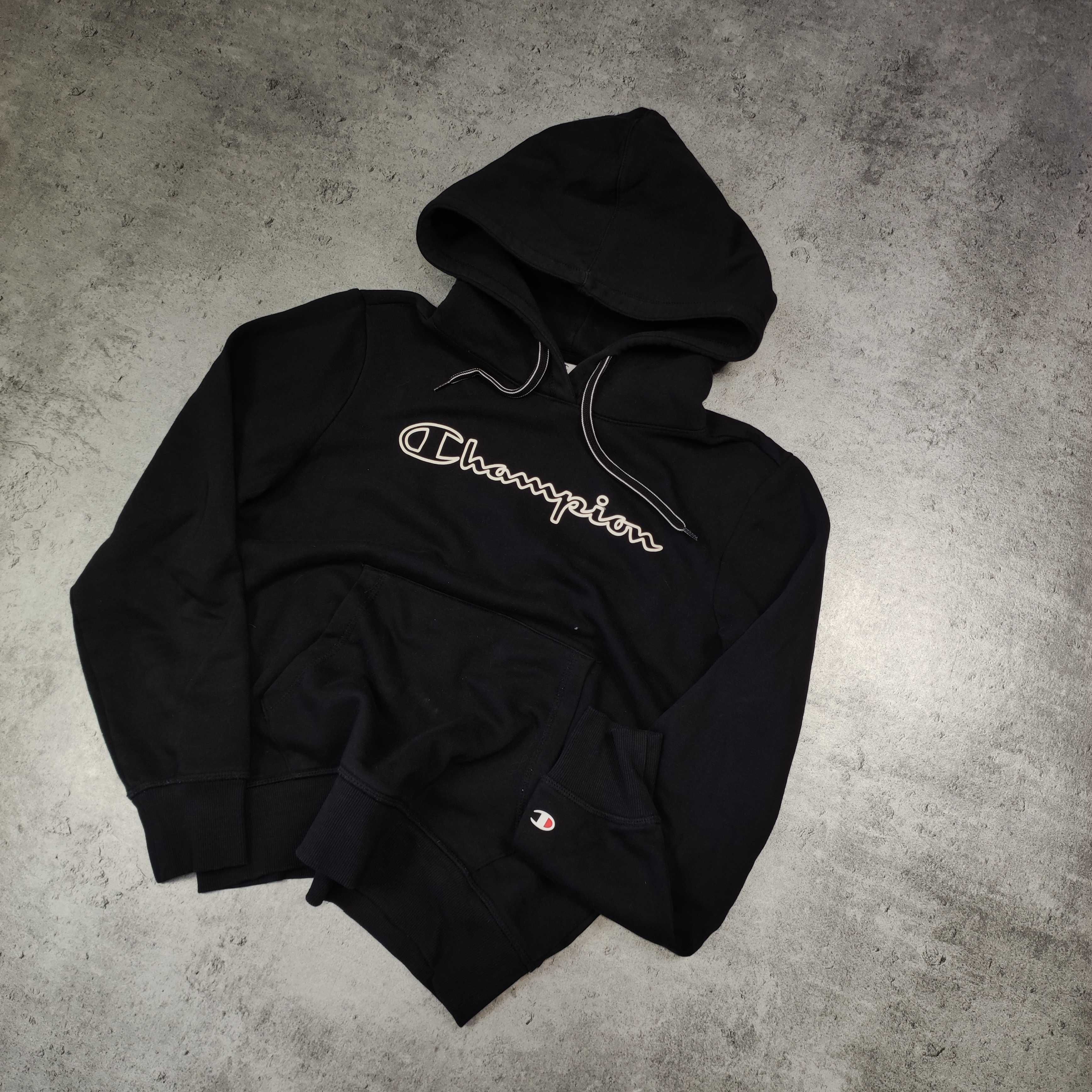 DAMSKA Bluza z Kapturem Hoodie Czarna Champion Duże Logo Klasyczna