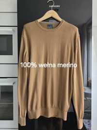 Sweter wełniany merino r. 42 karmelowy klasyczny krój