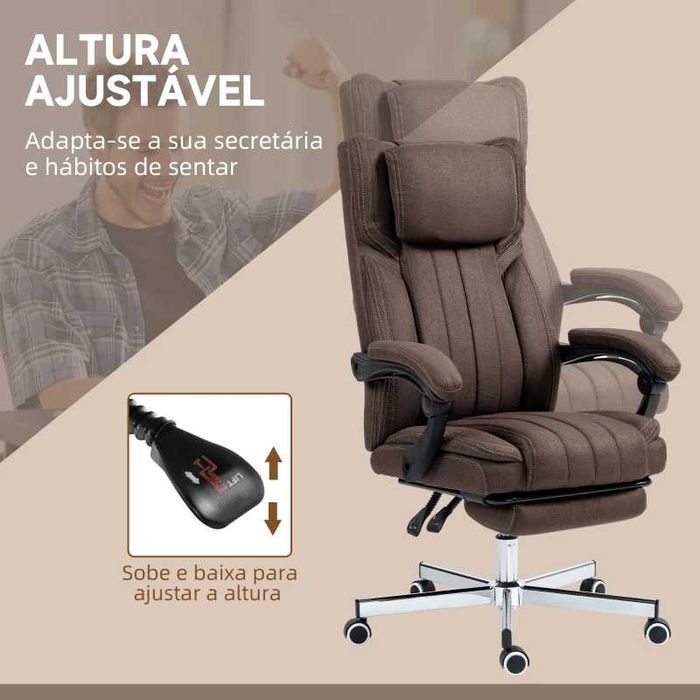 Cadeira de Escritório Ajustável e 6 Pontos de Massagem, Castanho