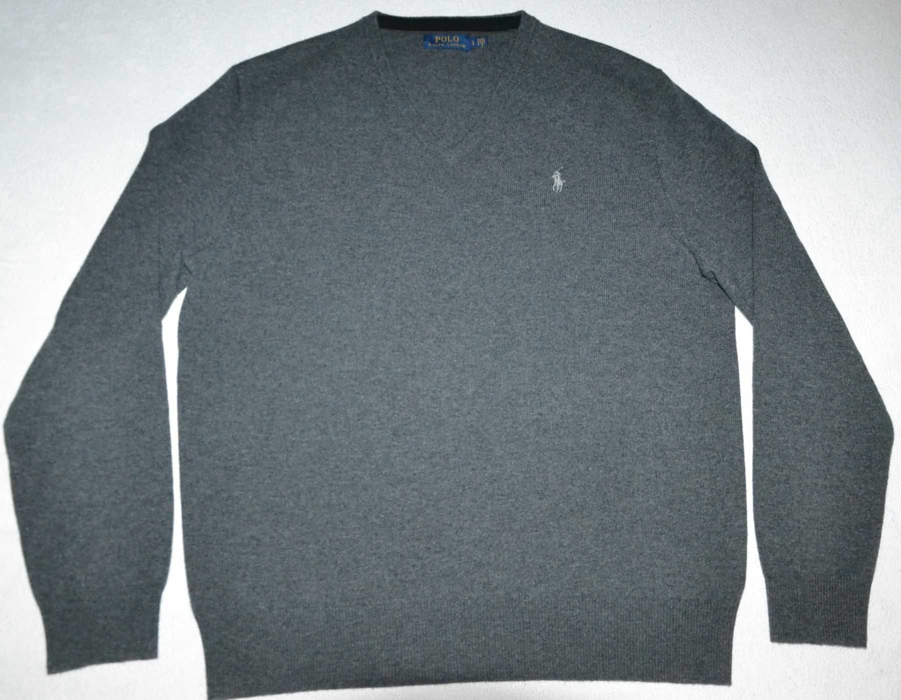POLO RALPH LAUREN Merino Wool Sweter Męski L Wełna Jak Nowy Szary