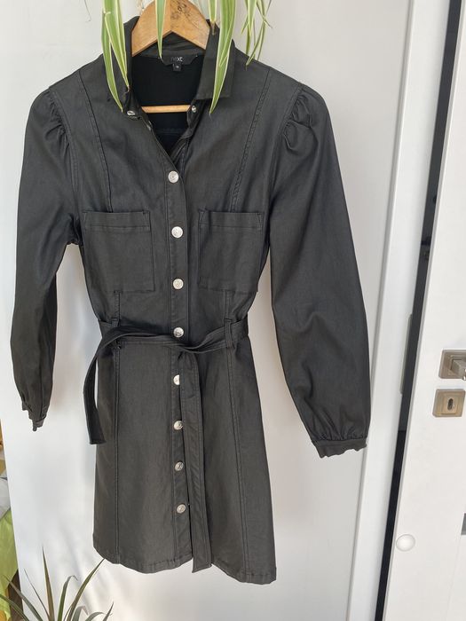 Sukienka koszulowa szmizjerka z imitacji skóry jak nowa czarna