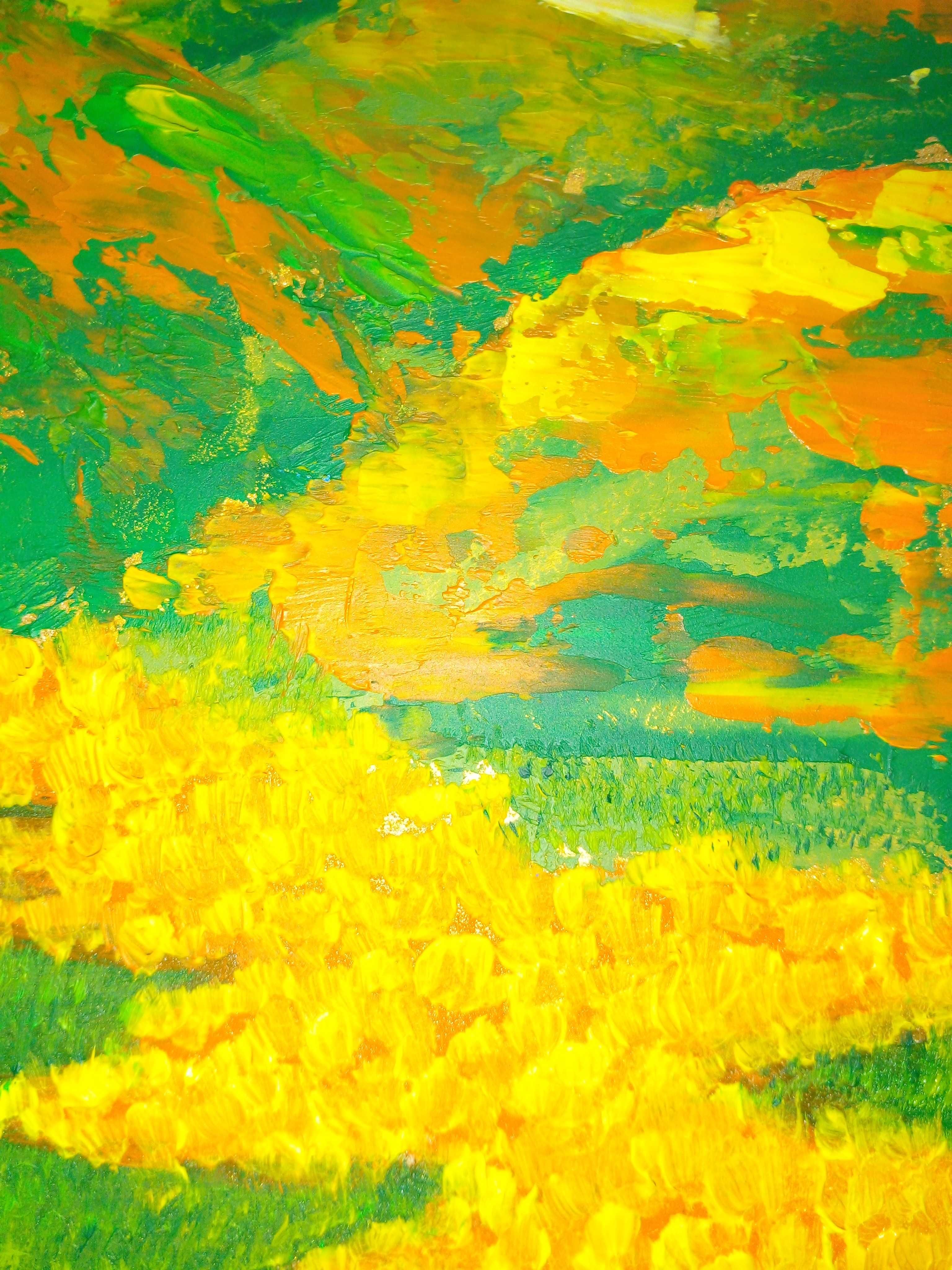 Картина "Квітучі пагорби" масло дсп цветы весна мастихін олія
